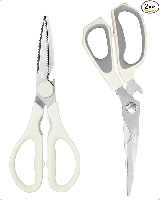 OOU Kitchen Scissors Set - Heavy Duty Stainless Steel All Purpose Shears 2-Pack, Comfort Grip Handles & Protective Sheath, Dishwasher Safe