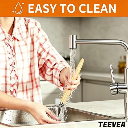 TEEVEA Danish Dough Whisk Wooden Handle Stainless Steel for Sourdough Bread