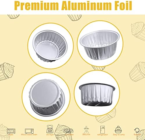 100Pcs Aluminum Cups with Lids,5oz Disposable Ramekin Baking Cups Muffin Liners Mini Pie Pans Foil Cupcake Containers for Christmas Party Wedding,Silver