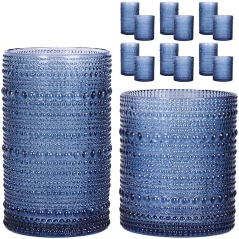 Moretoes 12 Pack Blue Hobnail Drinking Glasses Vintage Water Glass Cups