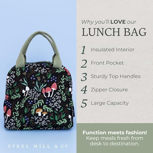 Steel Mill & Co. Insulated Lunch Tote Bag for Women, Mushroom