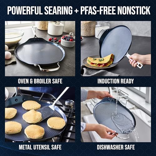 Blue Diamond Hybrid 12" Stainless Steel Nonstick XL Griddle Pan