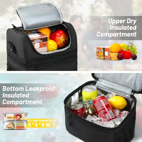 MIER Insulated Lunch Box Bags for Men Women, Dual Compartment, Dark Grey