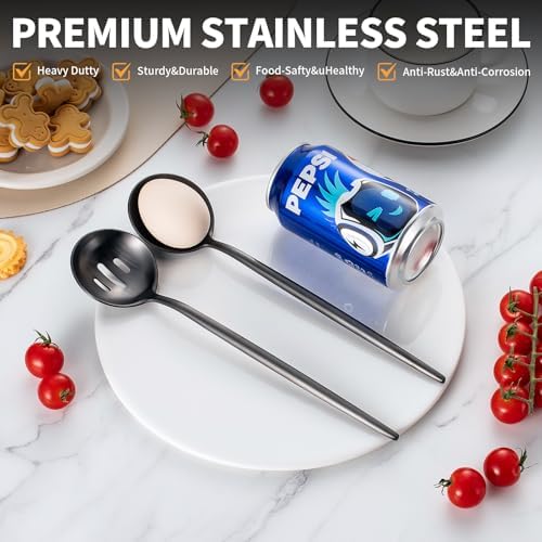 4 Piece Serving Spoons Set(2 Spoons and 2 Slotted Spoons),O.C.E. Stainless Steel Buffet Serving Utensils,10.3 Inches,Premium Flatware,Matte Black