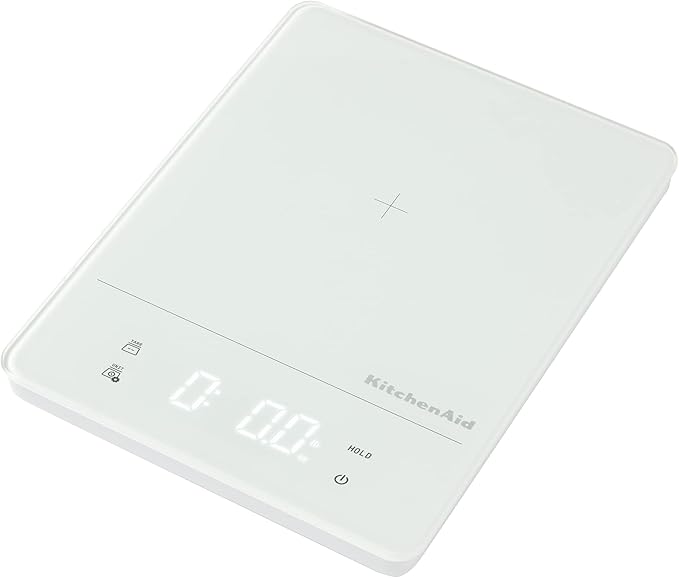 KitchenAid KQ913 Digital Waterproof (IPx7) Kitchen and Food Scale, LED readout, 11 Pound Max Capacity, White