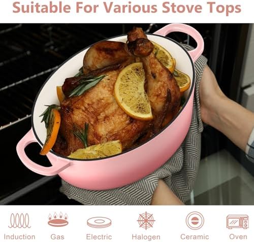 TeamFar 7QT Oval Dutch Oven, Enameled Cast Iron Dutch Oven Pot with Lid