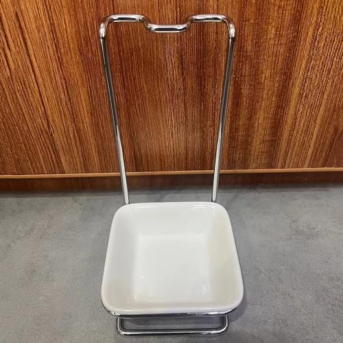 Steel Upright Ladle Holder Square White Ceramic Bowl Spoon Rest