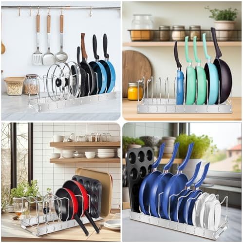 Lid Organizer Pot Lid Organizer Detachable and Adjustable Pots and Pans Organizer for Kitchen Cabinet Storage for Pots and Pans, Cutting Boards, Cooking Utensils (1 pack)