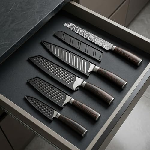 Japanese Knife Set, 5 Piece Kitchen Knives with Sheaths