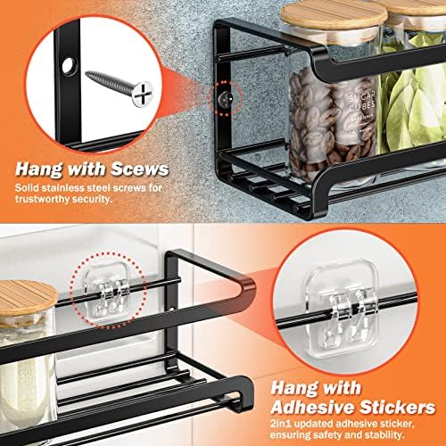 Bunoxea Spice Rack Wall Mounted 4 Pack, For Spice Jars & Seasonings,Black