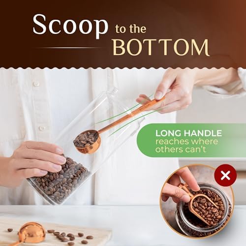 Orblue Premium Coffee Scoop Set - 1 Tbsp (15ml) & 2 Tbsp (30ml) Measuring Tablespoon - Stainless Steel Coffee Measuring Spoon and Scooper with Long Handles - Pack of 2 - Rose Gold