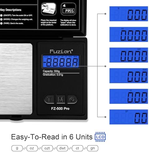 Fuzion Digital Pocket Gram Scale 0.01g x 500g, with 100g Calibration Weight