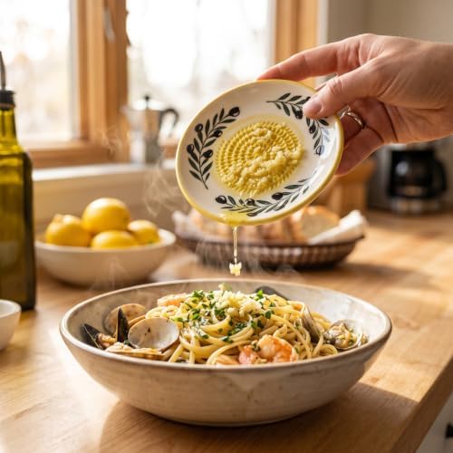 Ceramic Garlic Grater Plate Set – Hand-Painted Floral 4-Piece Set with Silicone Peeler, Cleaning Brush & Display Stand – Porcelain Grater Dish for Garlic & Ginger (Yellow)