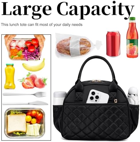 BTOOP Lunch Box for Women, Quilted Insulated Lunch Bag with Shoulder Strap