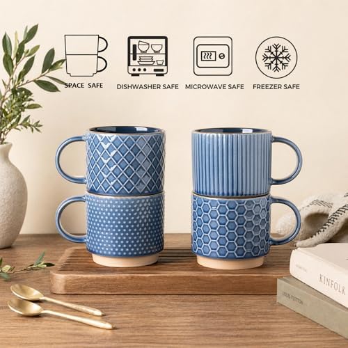 GBhome 15 OZ Stackable Coffee Mugs Set of 4, Ceramic Coffee Cups Set