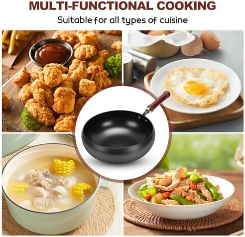 Gugxiom Suntuup Japanese Iron Pan, 28cm/11in Cast Iron Wok (Glass lid)