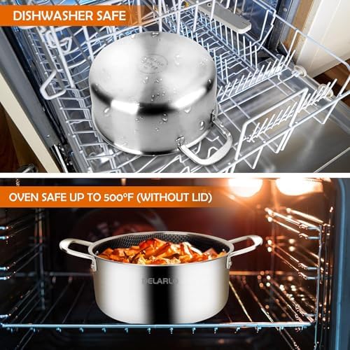 DELARLO Tri-Ply Non Stick 5 Quart Stainless Steel Stock Pot Heavy Duty