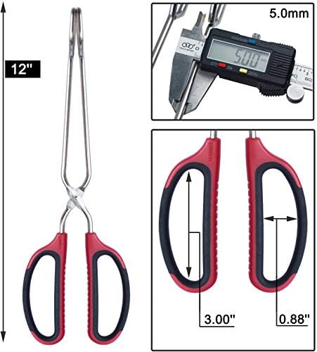 HINMAY Stainless Steel Scissor Tongs with Comfort-Grip Handle 12-Inch