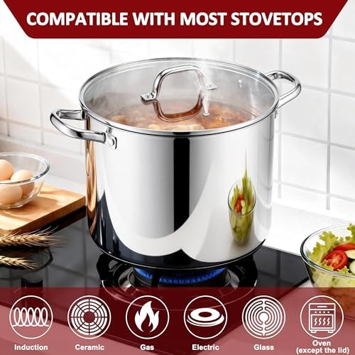 Herogo 20-Quart 18/10 Stainless Steel Stock Pot with Lid, Large Heavy Duty Soup Pot Compatible with Electric, Gas, Induction and Gas Cooktops, Non-Toxic & Corrosion Resistant, Dishwasher Safe