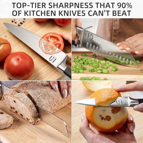 KnifeSaga Japanese 15-pc Kitchen Knife Block Set, Razor Sharp, Professional