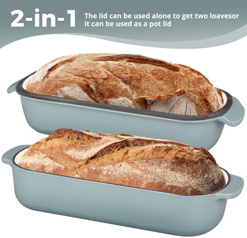 EDGING CASTING Enameled Cast Iron Loaf Pan with Lid, Bread pan, Dutch Oven Bread pan for Homemade Sourdough Bread Baking, 12.5x5.5 inch, 5qt, Seasalt