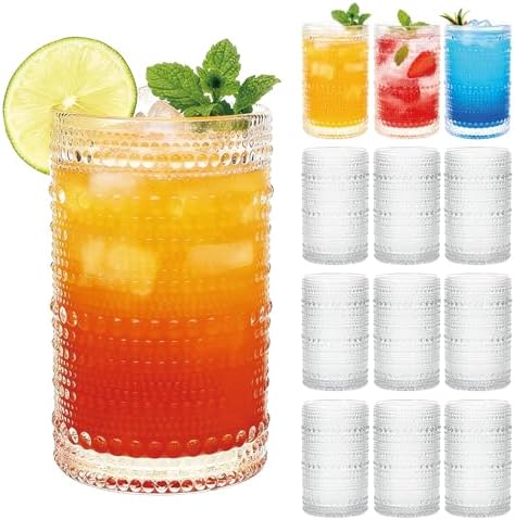 Mapoxy 12 Pack Hobnail Drinking Glasses, 12 Oz Highball Glasses