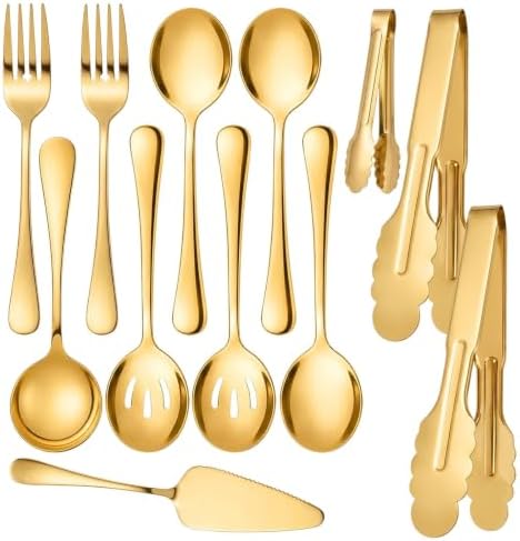 12-Piece Gold Serving Utensils Set, Serving Spoons for Buffet