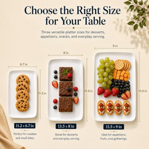 White Serving Platters Set of 2, 13.5 Inch Rectangular Ceramic Platters, Serving Dishes for Party, Entertaining, BBQ, Steak, Appetizers and Food Display