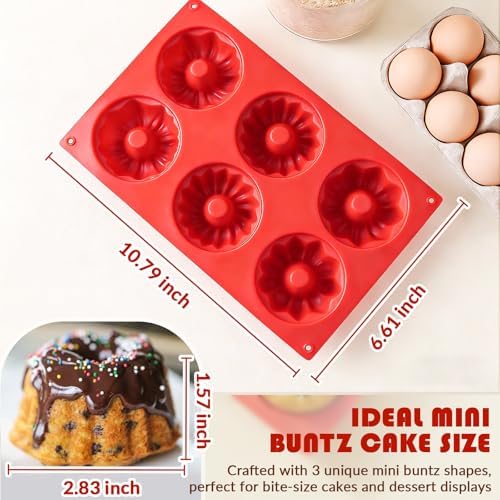 HKNMTT 2Pcs Mini Buntz Cake Pan 6-Cavity Non Stick Baking Molds 3 Shaped