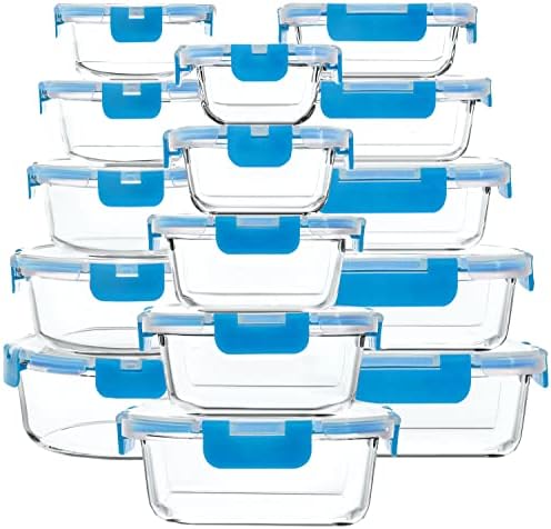 M MCIRCO 30 Piece Extra Large Glass Food Storage Containers with Lids, Blue