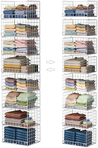 Yociyoga 8-Tier Stackable Closet Organizers and Storage Shelves, Foldable Closet Shelf Organizer, Stackable Storage Bins Drawers for Closet Organizer System, White(Patent No. 30022416)