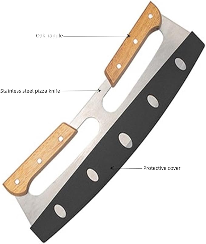 stainless steel pizza cutter with cover Non-Stick Pizza Cutter pizza cutter rocker 14 inch (Double wooden handle)