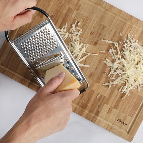 Oster Helmsdale Flat Cheese Grater With Anti-Slip Handle, Stainless Steel Zester/Multi-Functional Tool for Kitchen Preperation, Black