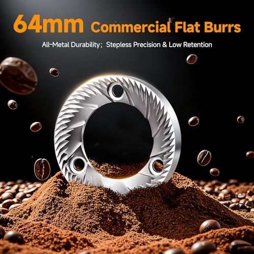 AMZCHEF 64mm Flat Burr Coffee Grinder, Espresso Grinder, 90 Grind Settings