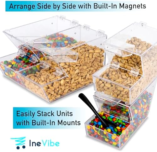 Inevibe 2 Pack Candy Bin Topping Dispenser, Bulk Sprinkle Container (2)