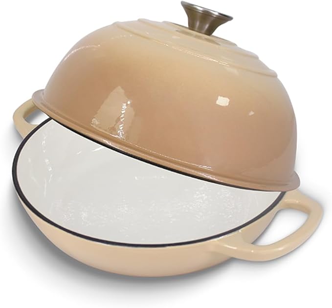 Cast Iron Bread Oven for Sourdough, 6Qt Bread Baking Pan with Lid, Enameled Sourdough Dutch Oven for Bread Baking, Oven Safe up to 482℉, Latte