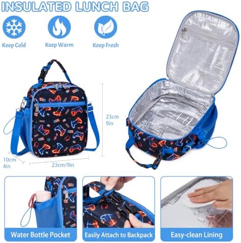 Kids Bento Lunch Box with Food Jar, Water Bottle, Lunch Bag, Game