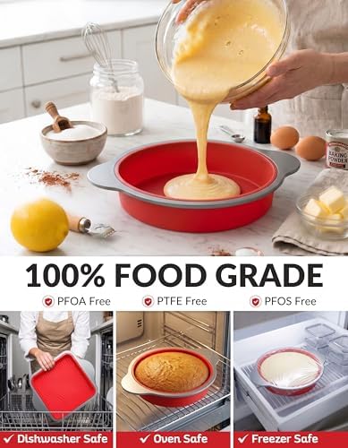 Boxiki Kitchen 9 Inch Non-Stick Silicone Round Cake Pan with Steel Frame Handles - Perfect for Baking Delicious Round Cakes