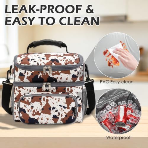 FlowFly Double Layer Cooler Insulated Lunch Bag Adult Lunch Box Large Tote Bag for Men, Women, With Adjustable Strap,Front Pocket and Dual Large Mesh Side Pockets