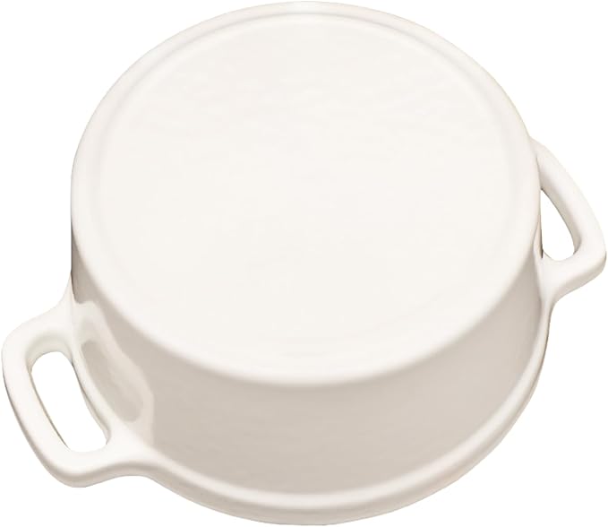 Mini Cocotte 8 oz Mini Dutch Oven 0.25 qt. Cast Iron Garlic Roaster for Oven Garlic Confit Pot Ramekins with Lids Oven Safe Set of 2, White