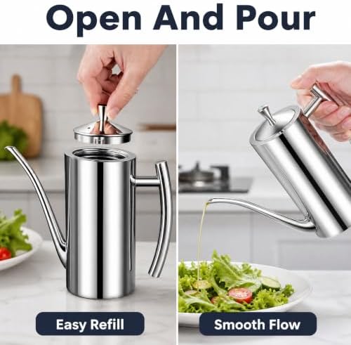 KSENDALO 500ml SUS304 Olive Oil Dispenser, Long Spout Stainless Steel Cruet
