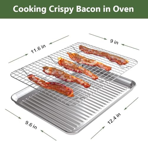 Quarter Baking Sheet Pan Cooling Rack Set, Stainless Steel 2 Pans + 2 Racks