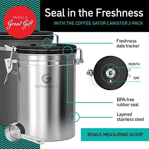 Coffee Gator Coffee Canister, 2Pack 22oz Stainless Steel Container