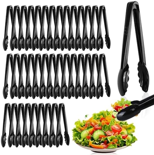 Mwellewm 40 Pcs Plastic Tongs for Serving Bulk 9 Inch Serving Disposable Tongs, Plastic Serving Utensils, Heavy Duty Salad Tongs for Kitchen Buffets BBQ Events Catering