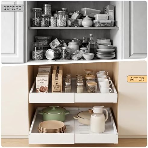 DOMNIU 2 Pack Pull Out Cabinet Organizers Expandable Width (12.4''-20.27'')