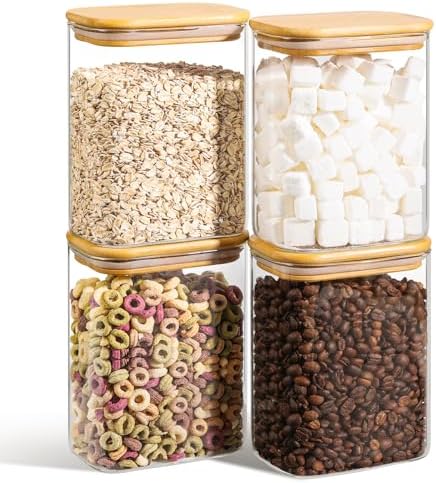 ComSaf Glass Storage Containers with Lids 1.2 Qt, Set of 4 Food Storage Jar