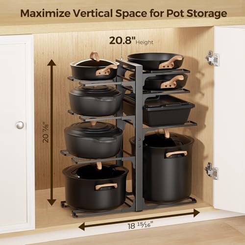LAMU 8-Tier Heavy Duty Pots and Pans Organizer under Cabinet, 20.8" H