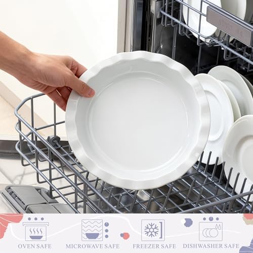 Miicol Ceramic Pie Pan Set of 2, 50 oz Ripple Edge Deep Baking Dish, 9 Inch Round Ceramic Pie Plate, Suitable for Quiche, Apple Pie, Meat Pie, Ideal Gift for Baking Lovers,White
