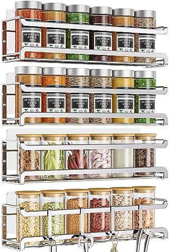 Bunoxea Spice Rack Wall Mounted 4 Pack, Chrome,For Spice Jars & Seasonings