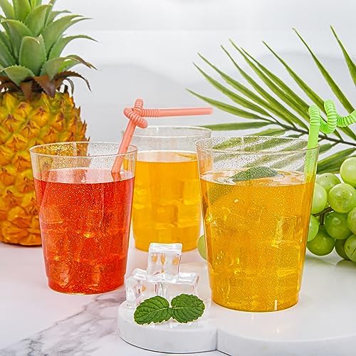 I00000 200 Pcs Gold Plastic Cups, 10 oz Hard Gold Glitter Disposable Cups
